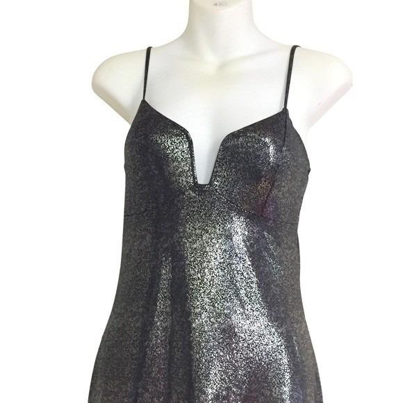 SMALL Sparkling Metallic Fringe Mini Dress Spaghetti Strap VNeck Party Night Out - Picture 6 of 13